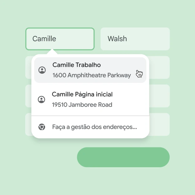 Um utilizador pode introduzir instantaneamente o nome e a morada num formulário através do preenchimento automático.