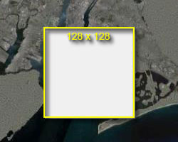Captura de tela – retângulo no mapa com superposição de 128 pixels