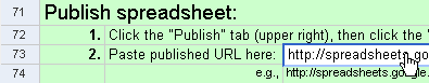 cole o url publicado na célula indicada