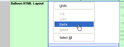 Cole o layout de HTML no novo modelo clicando duas vezes na célula B86.