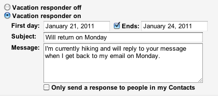 Tell everyone when you'll be back with vacation responder.