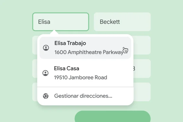 Un usuario introduce su nombre y dirección al instante en un formulario mediante Autocompletar.