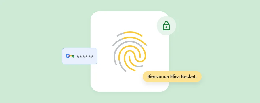 Une empreinte digitale accompagnée d'icônes de sécurité représente la façon dont les clés d'accès simplifient et sécurisent les connexions