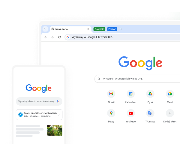 Strona główna Google widoczna w Chrome na urządzeniu mobilnym i na komputerze.