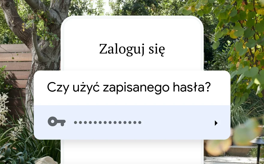 Strona logowania do rezerwacji wycieczki z zapytaniem o użycie zapisanego hasła. W tle znajduje się krajobraz.