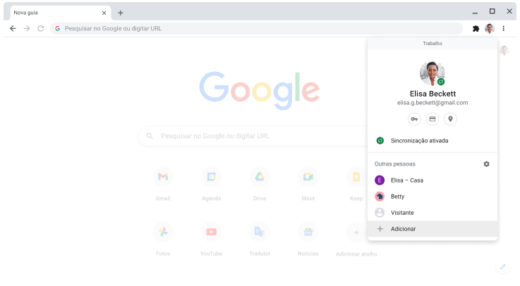 Navegador Chrome exibindo a caixa de diálogo do seletor de perfil.