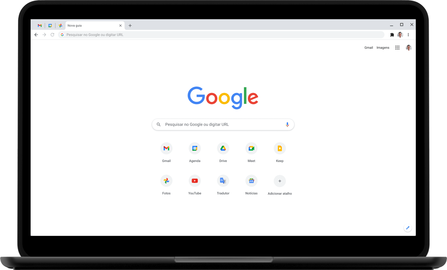 Laptop exibindo a página inicial google.com.