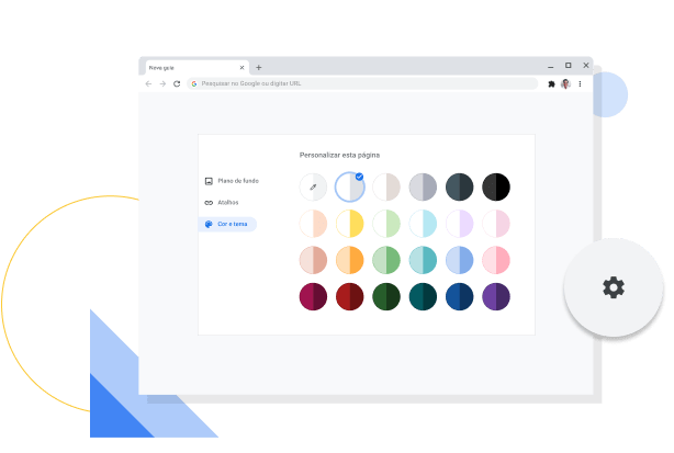 Imagem da janela de personalização de cor e tema do Chrome.
