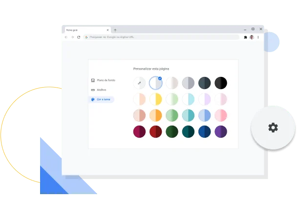 Imagem da janela de personalização de cor e tema do Chrome.