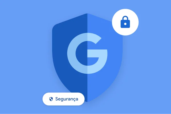 Vários ícones indicam a segurança do Google, incluindo um G do Google em um escudo, um cadeado e um pequeno ícone que diz
