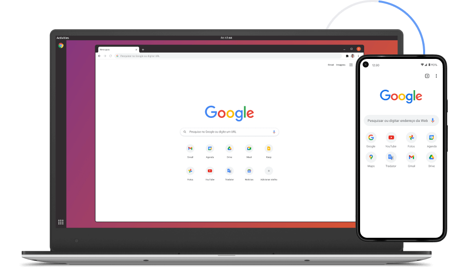 Imagem do Google Chrome em laptops e dispositivos móveis