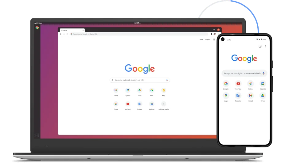 Imagem do Google Chrome em laptops e dispositivos móveis