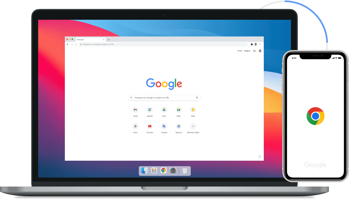 Imagem do Google Chrome em laptops e dispositivos móveis