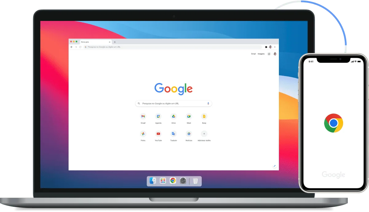 Imagem do Google Chrome em laptops e dispositivos móveis