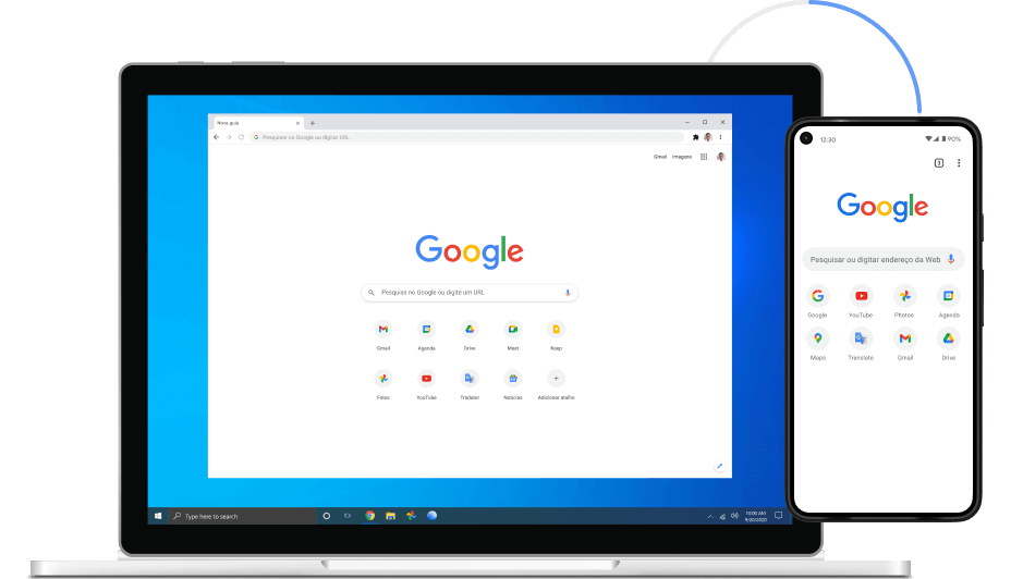 Imagem do Google Chrome em laptops e dispositivos móveis