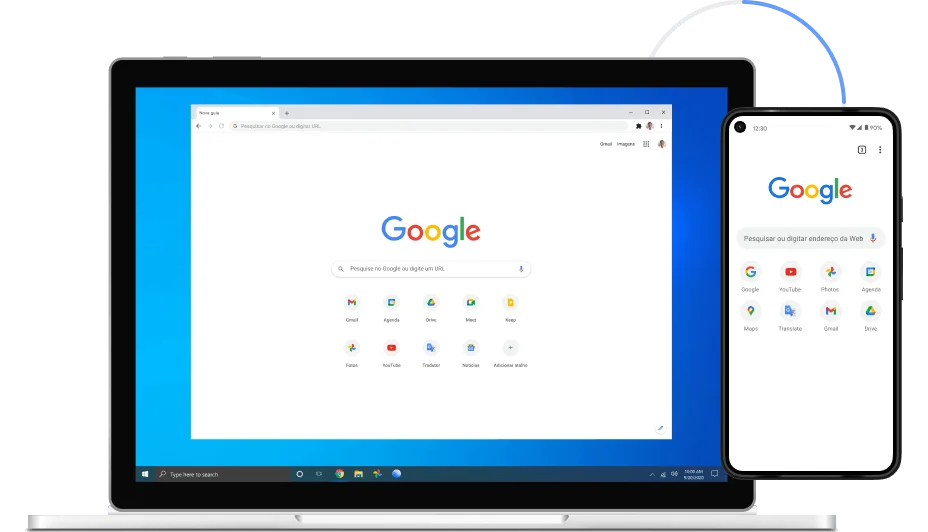 Imagem do Google Chrome em laptops e dispositivos móveis
