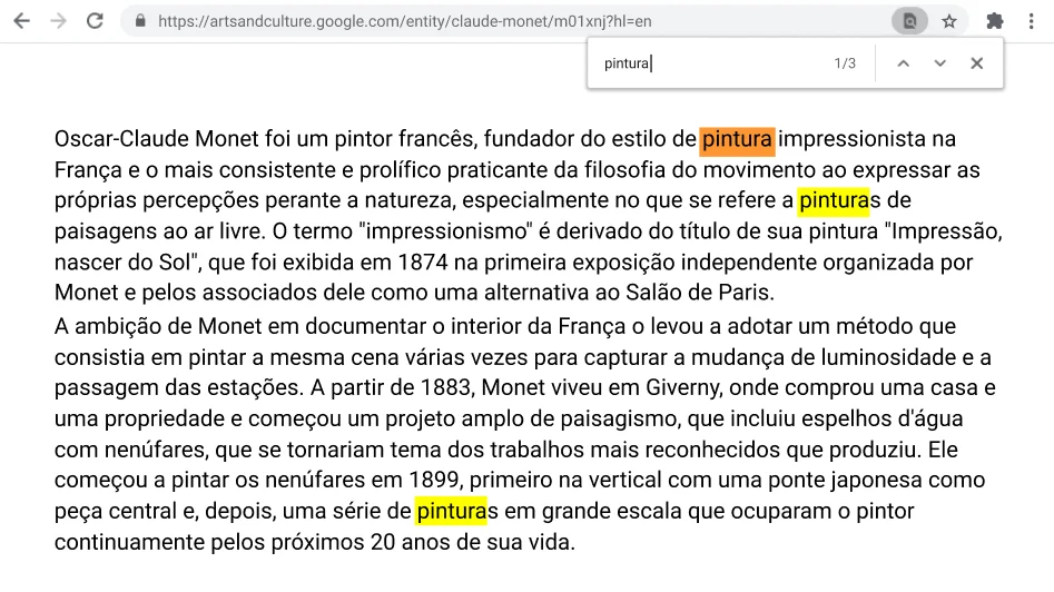 Janela do navegador Chrome aberta em uma página da Web com a função 