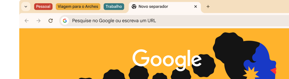 A IU de um navegador com três grupos de separadores: Pessoal, Viagem ao Arches e Trabalho.