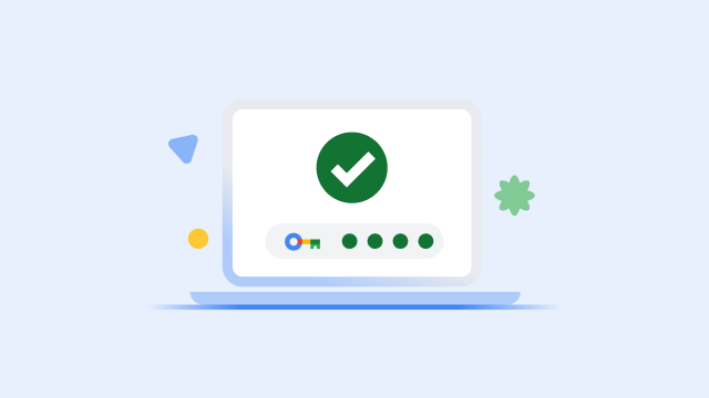 Tela de um notebook mostrando uma grande marca de seleção verde e uma barra de progresso preenchida para a chave de segurança.